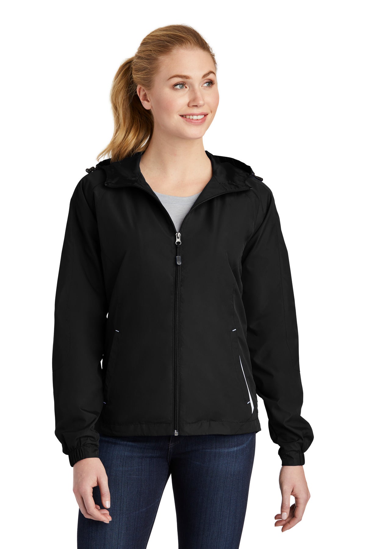 Sport-Tek® Women&#39;s Colorblock Hooded Raglan Jacket. LST76