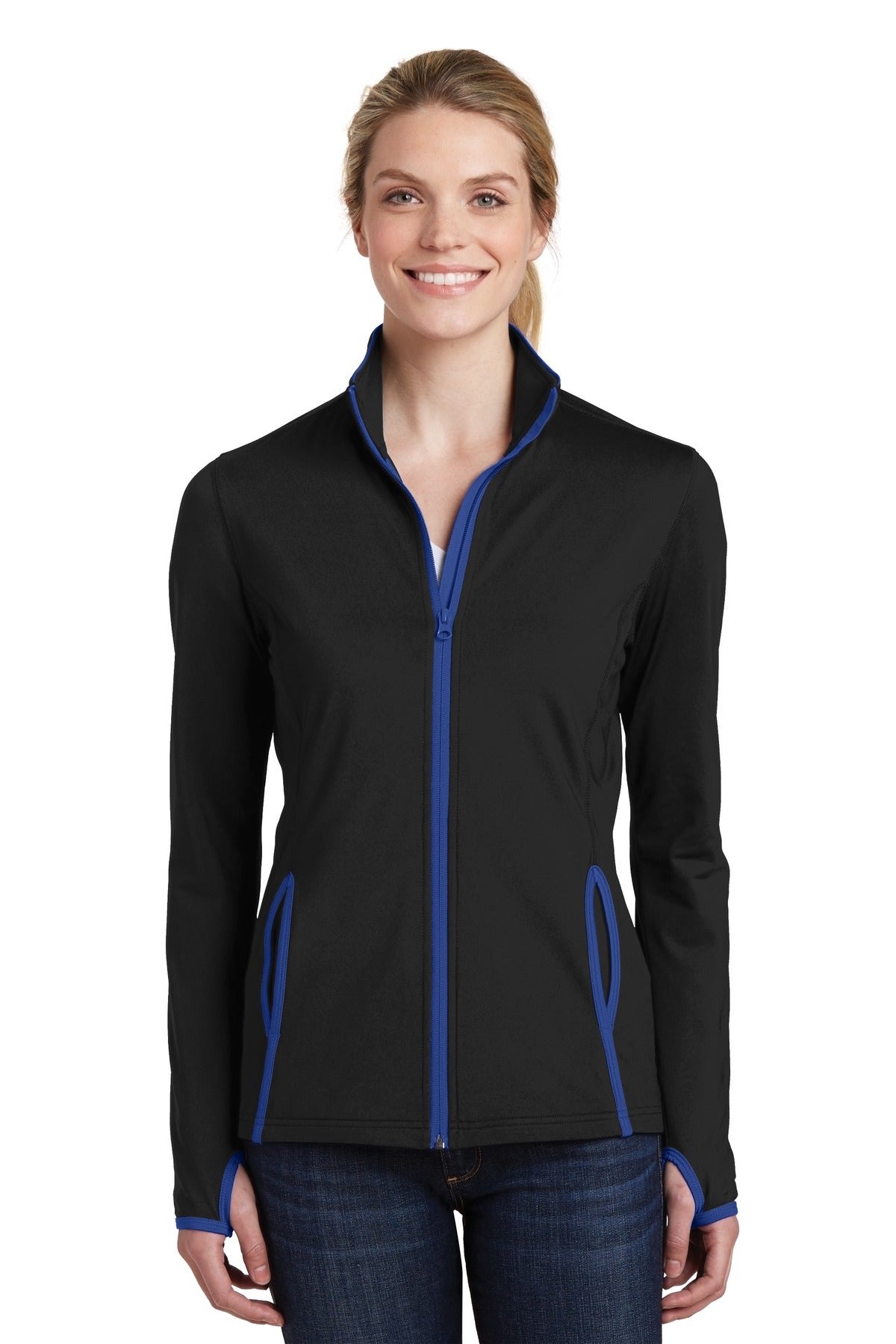 Sport-Tek® Women&#39;s Sport-Wick® Stretch Contrast Full-Zip Jacket.  LST853