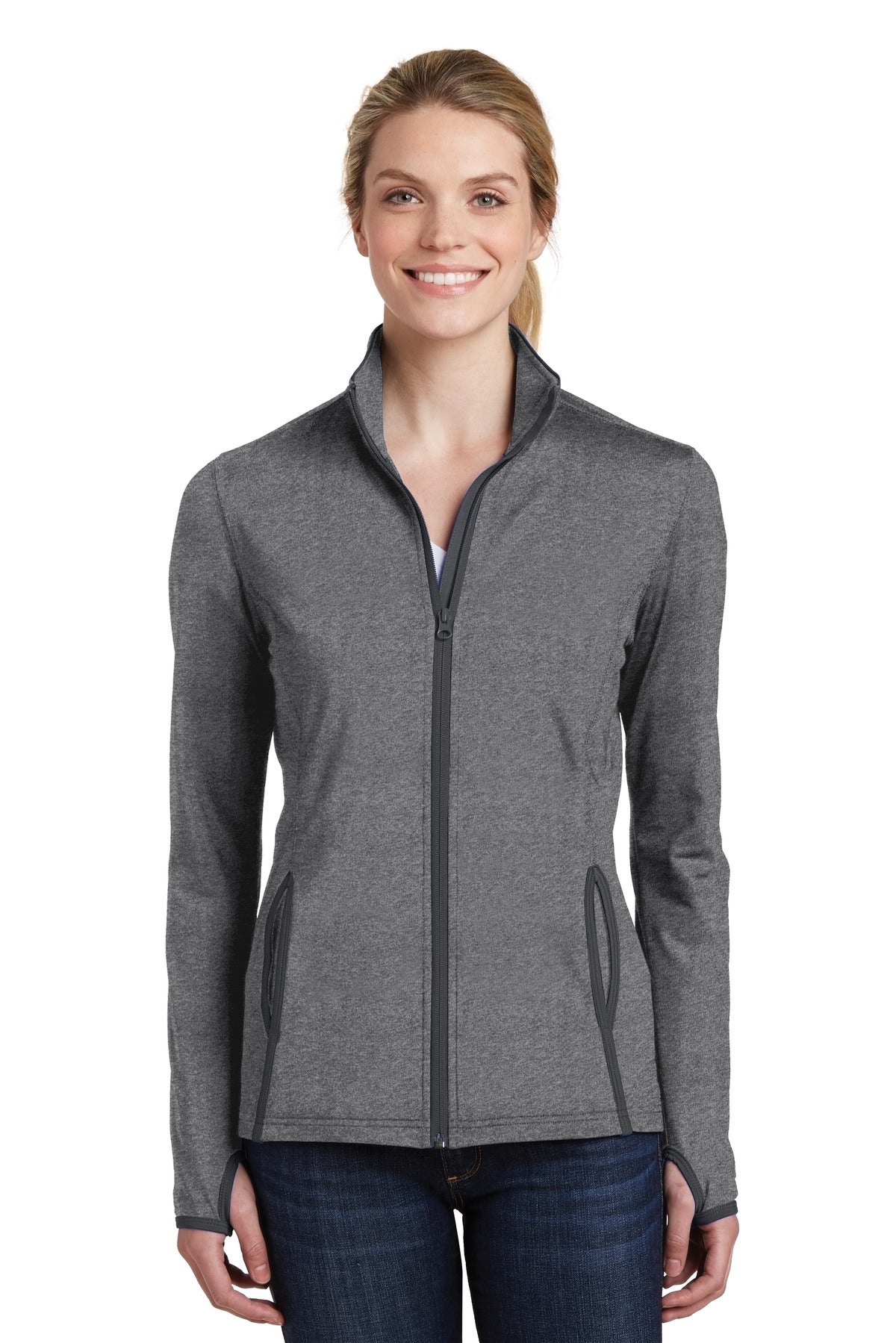 Sport-Tek® Women&#39;s Sport-Wick® Stretch Contrast Full-Zip Jacket.  LST853