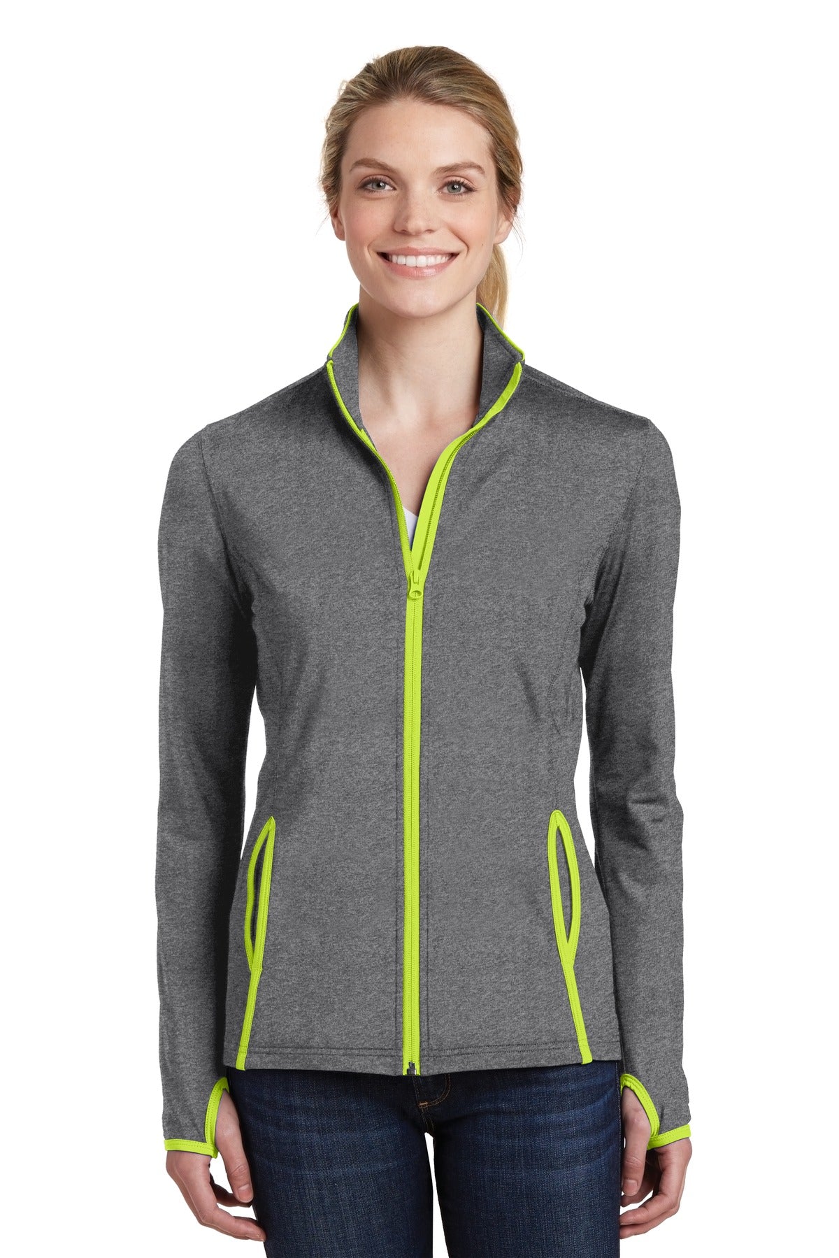 Sport-Tek® Women&#39;s Sport-Wick® Stretch Contrast Full-Zip Jacket.  LST853