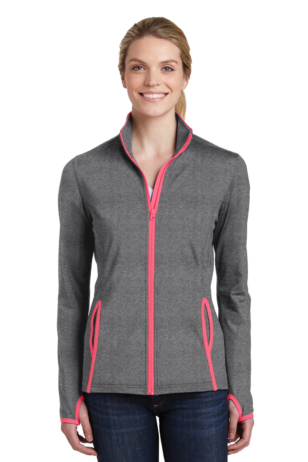 Sport-Tek® Women&#39;s Sport-Wick® Stretch Contrast Full-Zip Jacket.  LST853