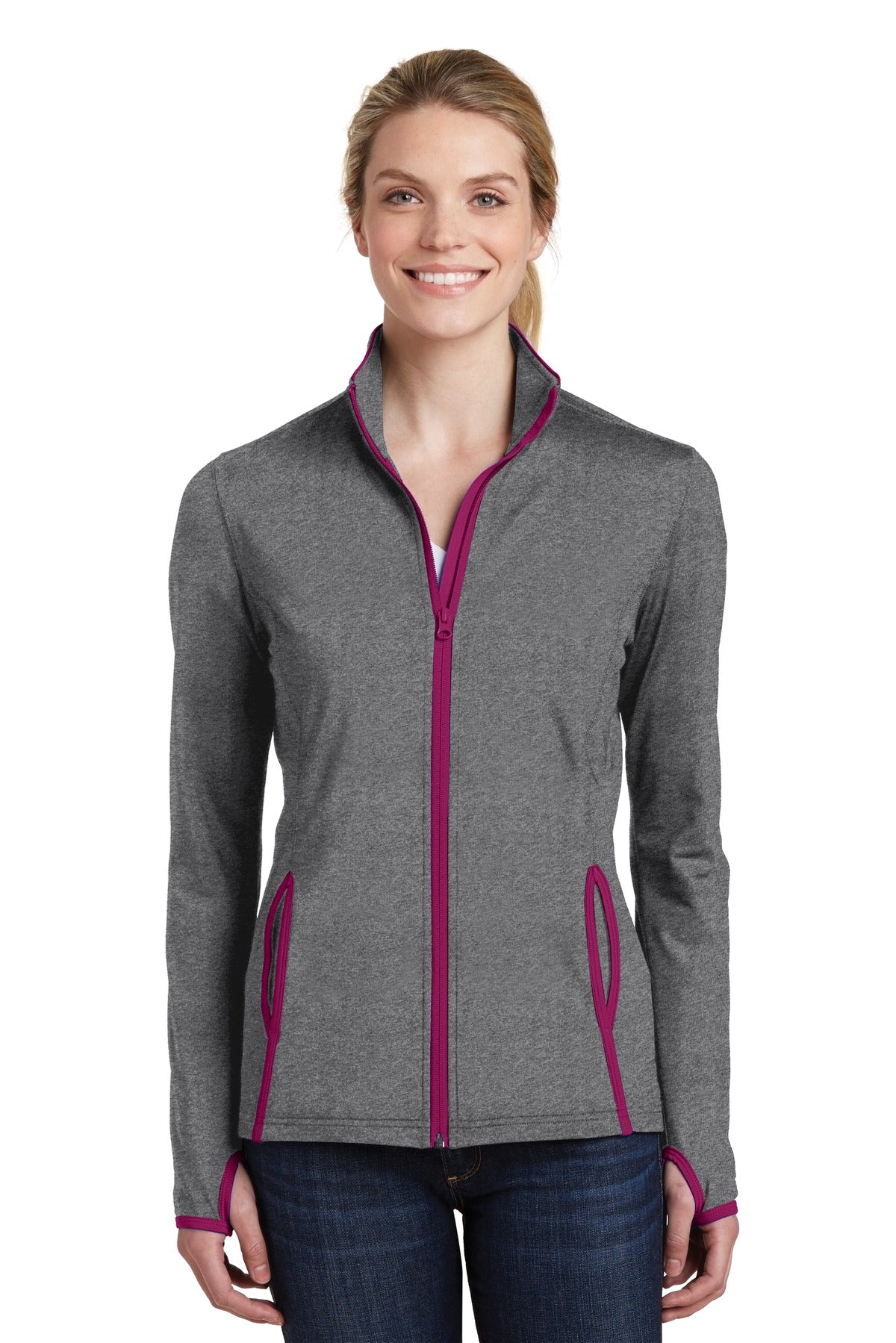Sport-Tek® Women&#39;s Sport-Wick® Stretch Contrast Full-Zip Jacket.  LST853