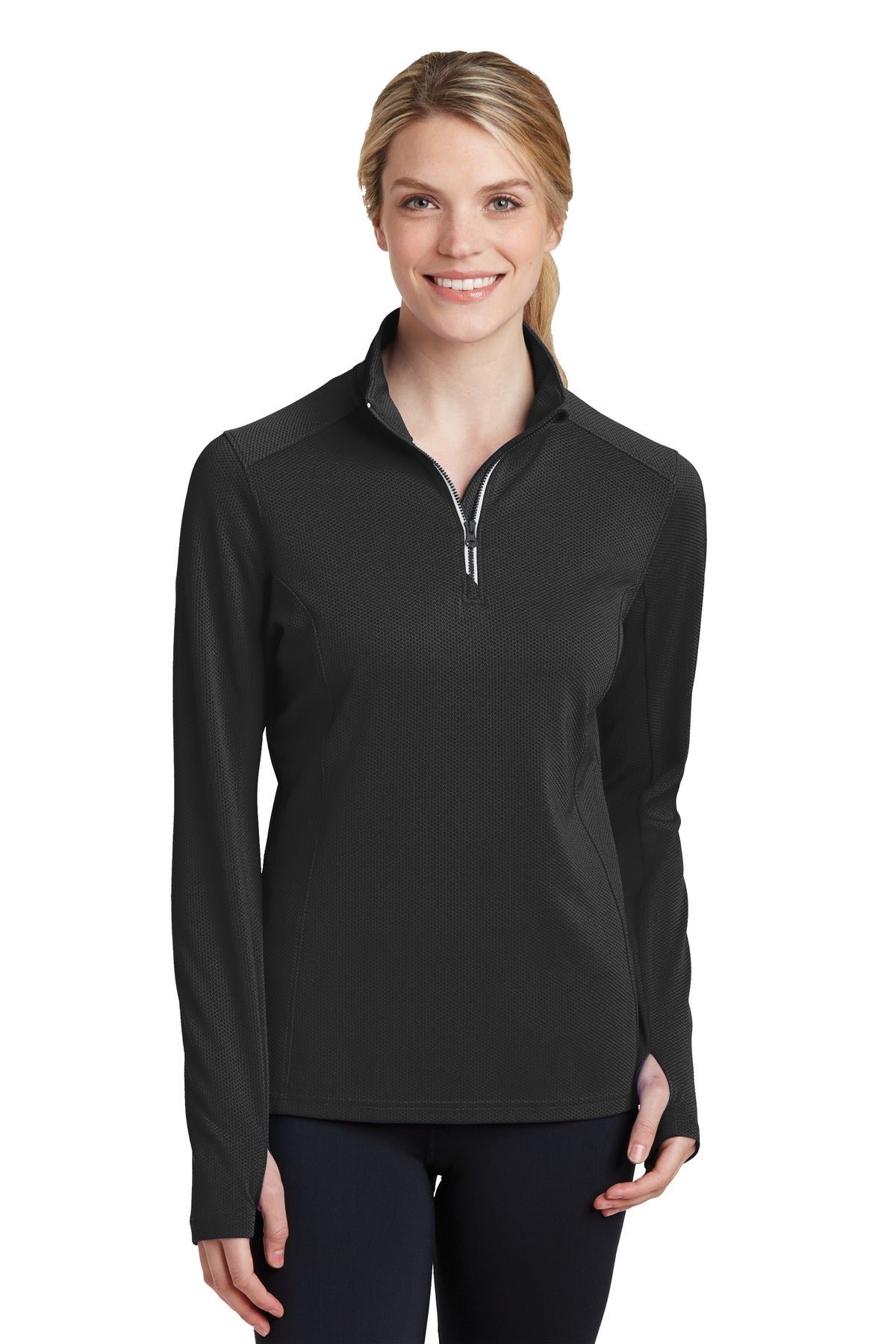 Sport-Tek® Women&#39;s Sport-Wick® Textured 1/4-Zip Pullover.  LST860
