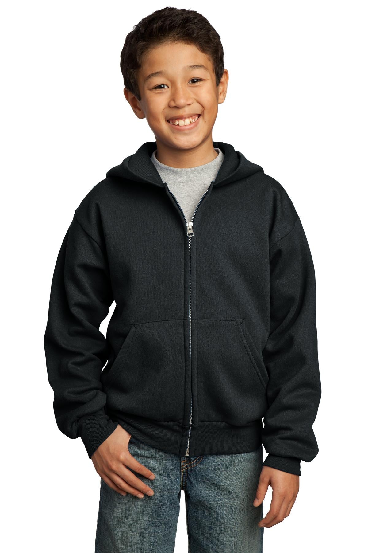 Port &amp; Company® - Youth Core Fleece Full-Zip Hooded Sweatshirt.  PC90YZH