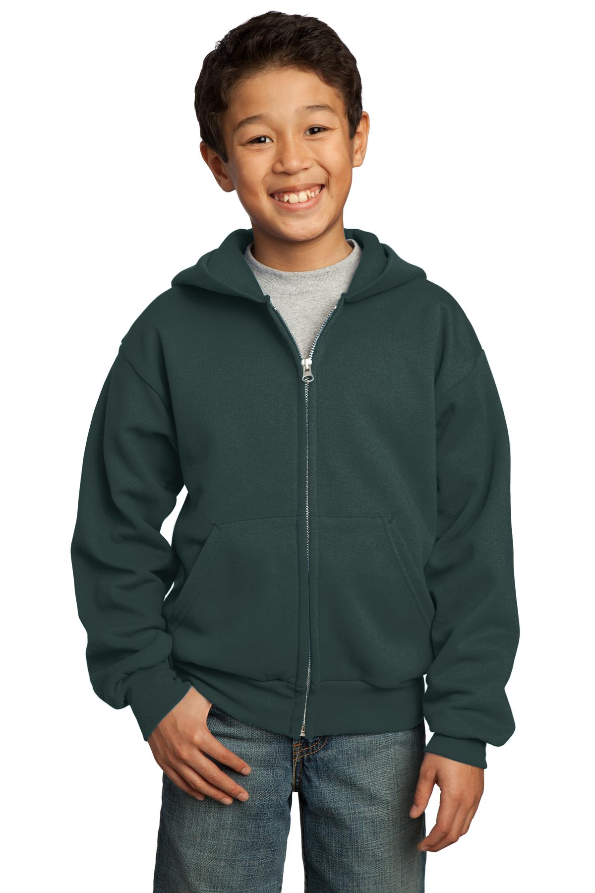 Port &amp; Company® - Youth Core Fleece Full-Zip Hooded Sweatshirt.  PC90YZH