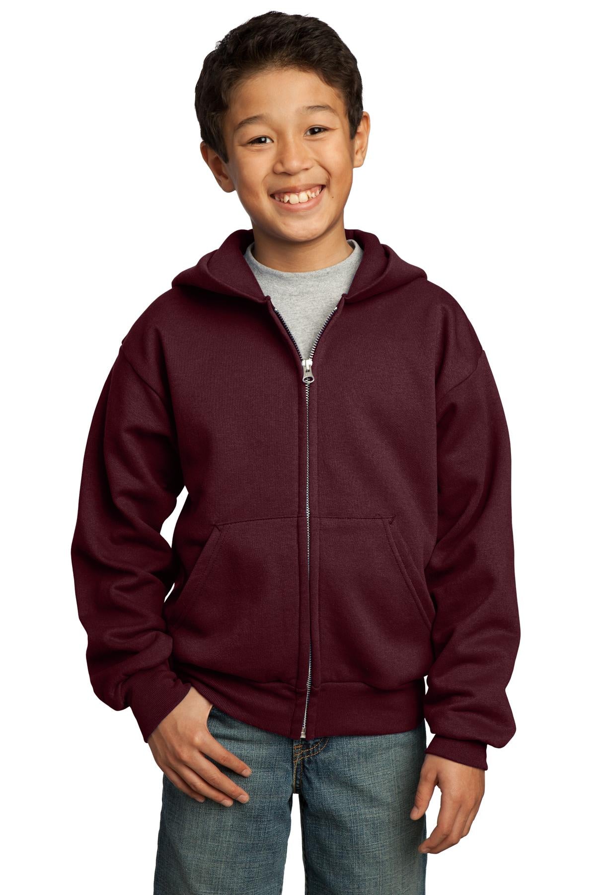 Port &amp; Company® - Youth Core Fleece Full-Zip Hooded Sweatshirt.  PC90YZH
