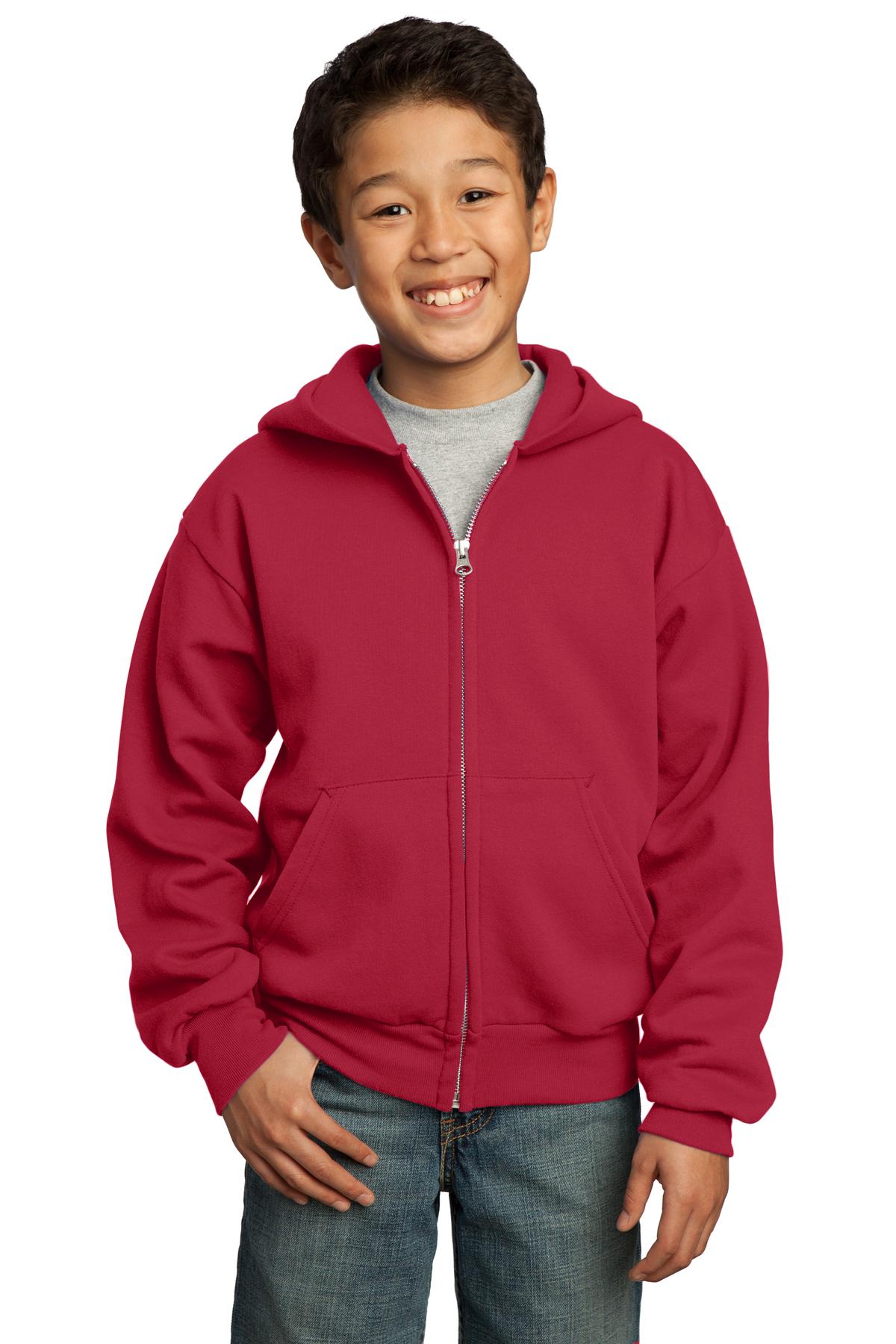 Port &amp; Company® - Youth Core Fleece Full-Zip Hooded Sweatshirt.  PC90YZH