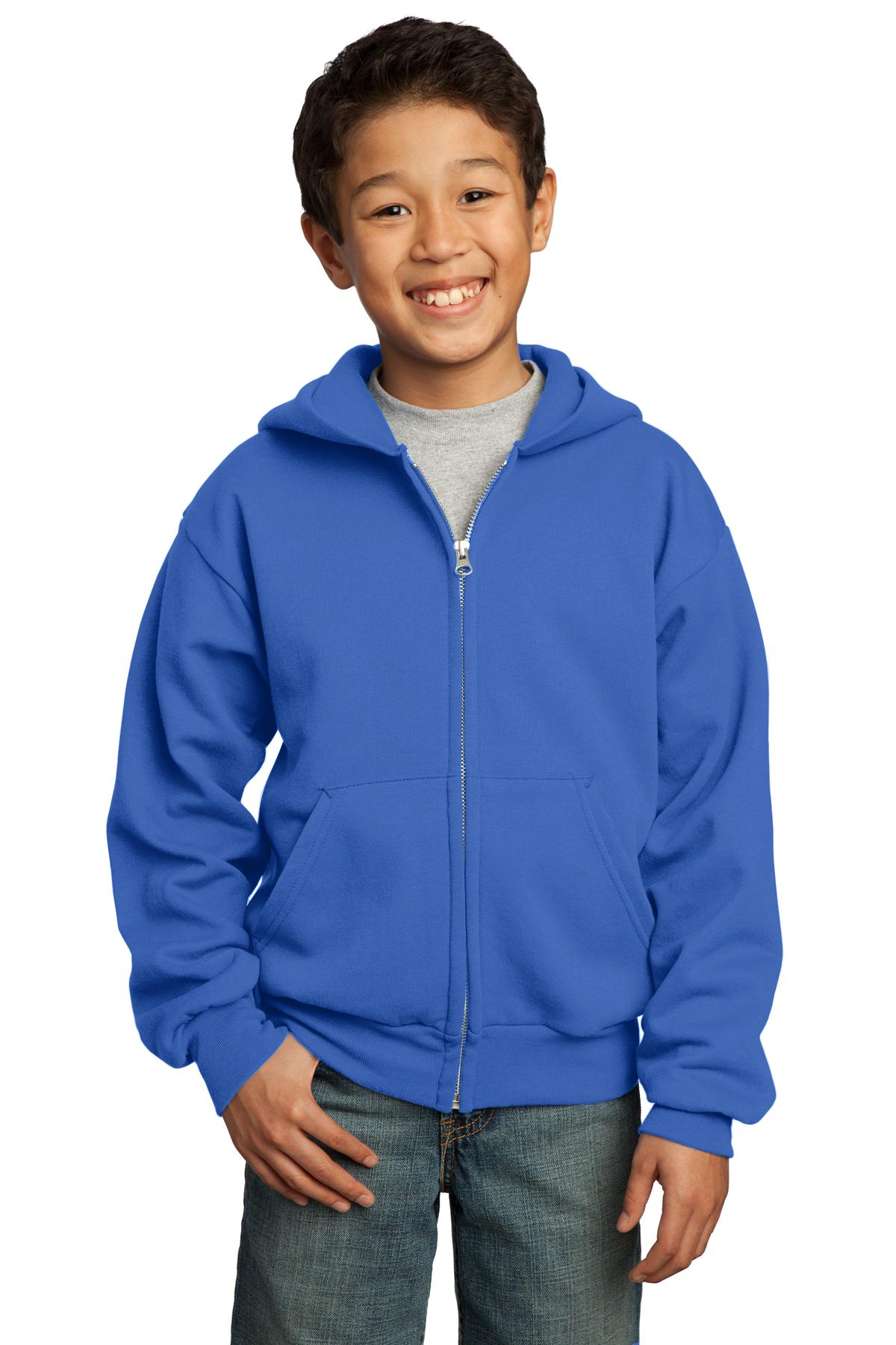Port &amp; Company® - Youth Core Fleece Full-Zip Hooded Sweatshirt.  PC90YZH
