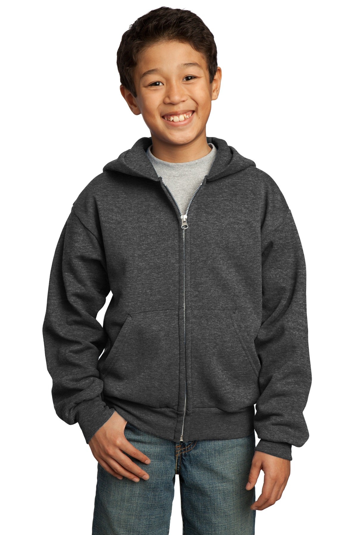 Port &amp; Company® - Youth Core Fleece Full-Zip Hooded Sweatshirt.  PC90YZH