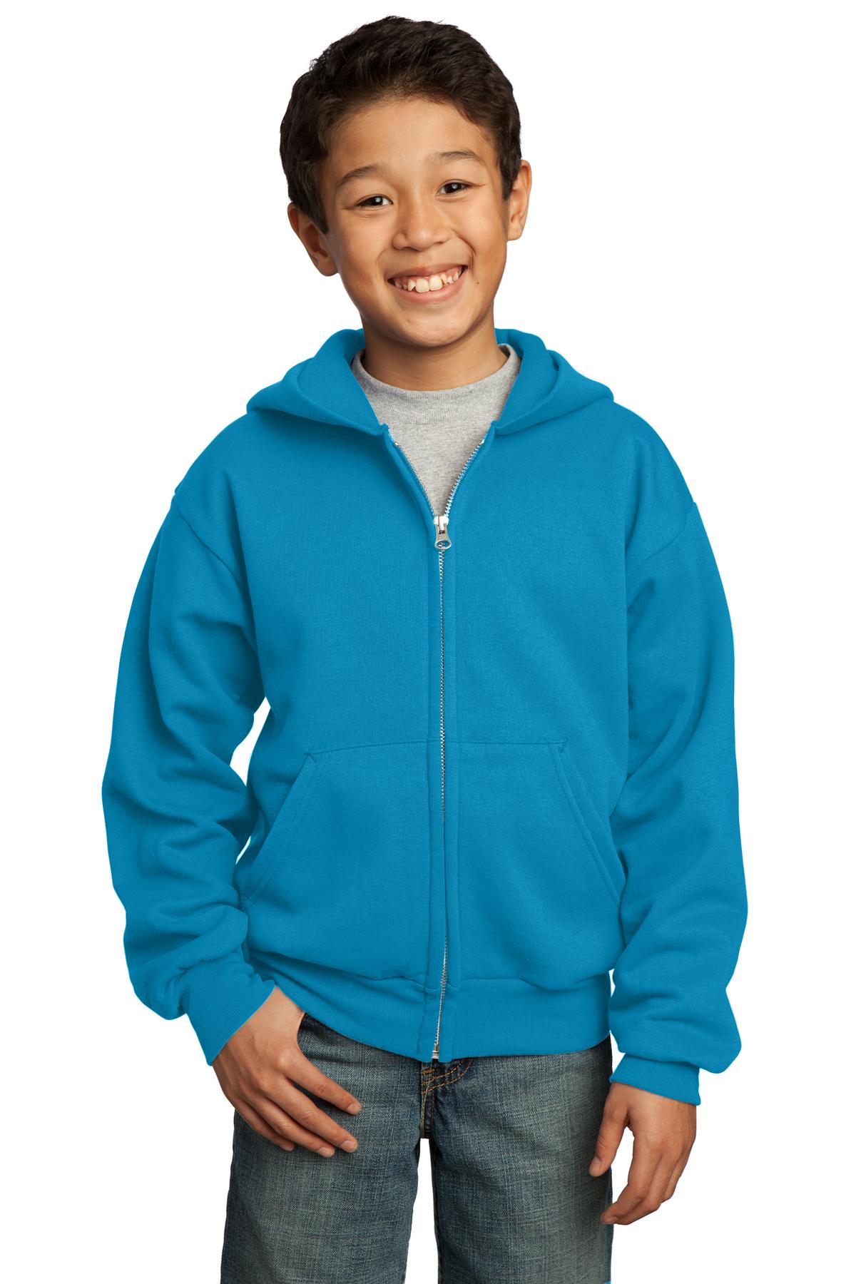 Port &amp; Company® - Youth Core Fleece Full-Zip Hooded Sweatshirt.  PC90YZH