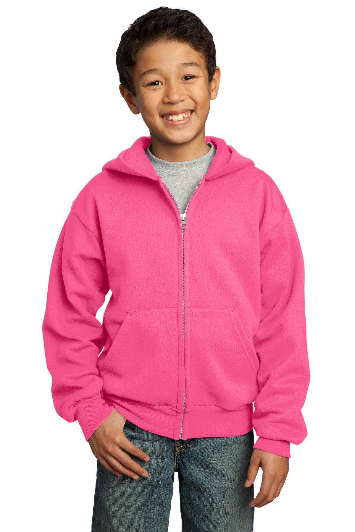 Port &amp; Company® - Youth Core Fleece Full-Zip Hooded Sweatshirt.  PC90YZH